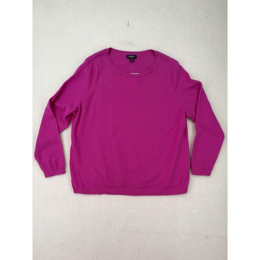 Lands' End Women 2X 20W 22W 100% Cashmere Sweater Fuchsia Pink Crewneck NWOT